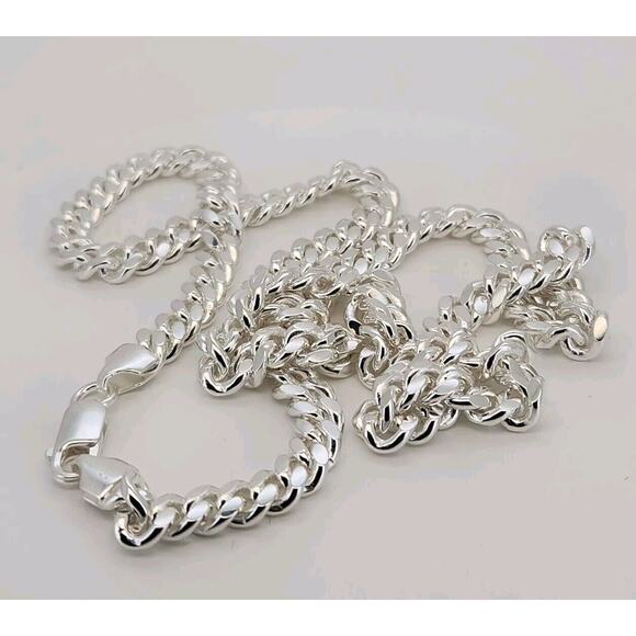 Elegant 925 sterling silver Miami Cuban Chain Necklace 22" C - Picture 3 of 7